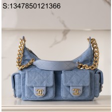 [JD] 샤넬 스몰 호보백 워시드 데님 골드 메탈 25C 블루 22*31*15cm