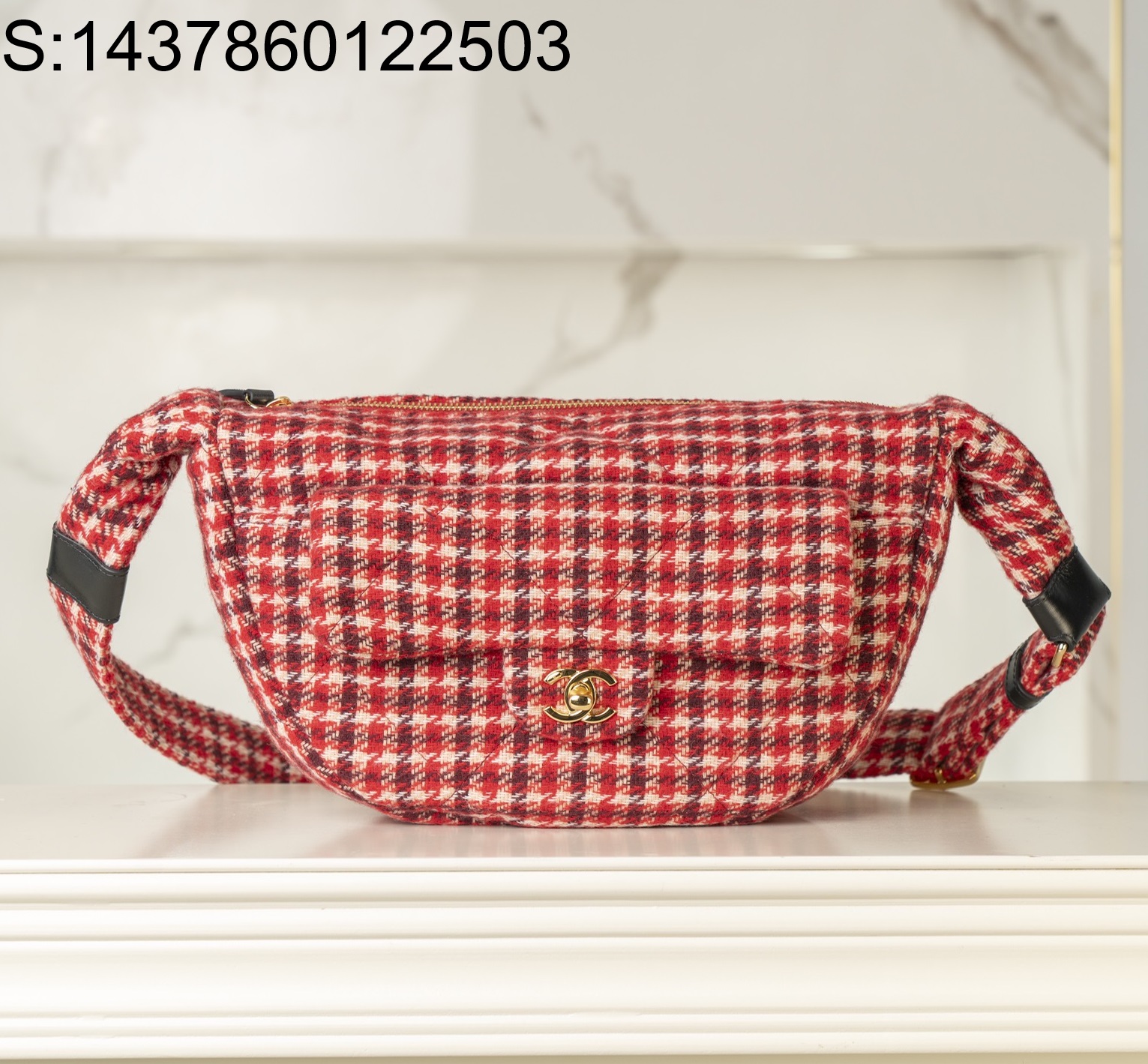 [JD] 샤넬 라지 호보백 울 트위드 카프스킨 골드 메탈 24N 레드 18*30*8cm