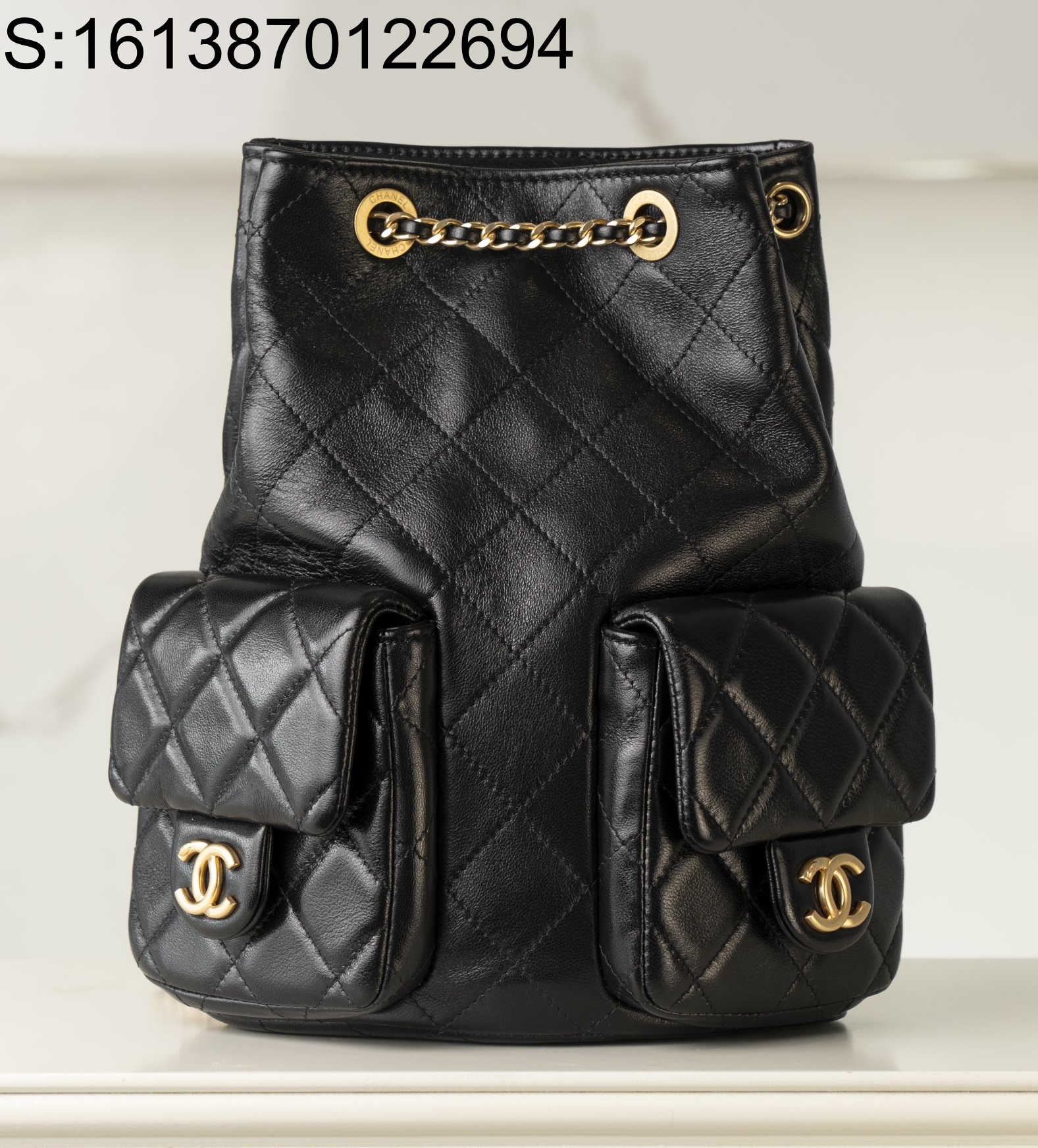 [JD] 샤넬 백팩 샤이니 램스킨 골드 메탈 블랙 25C 24.5*18*8cm 