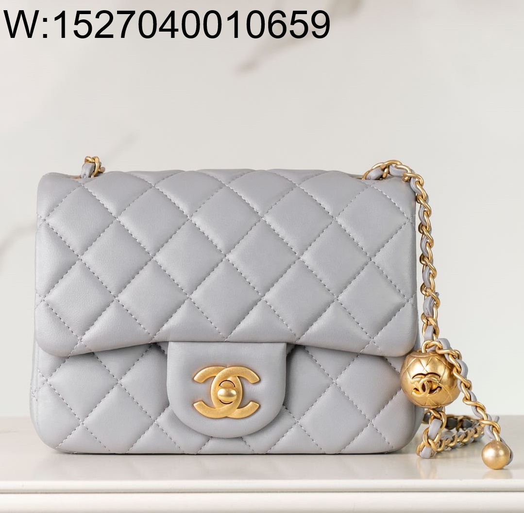 [JD] 샤넬 미니 플랩백 램스킨 골드 메탈 볼 24K CF 라이트 그레이 13*18*7cm 