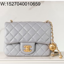 [JD] 샤넬 미니 플랩백 램스킨 골드 메탈 볼 24K CF 라이트 그레이 13*18*7cm 