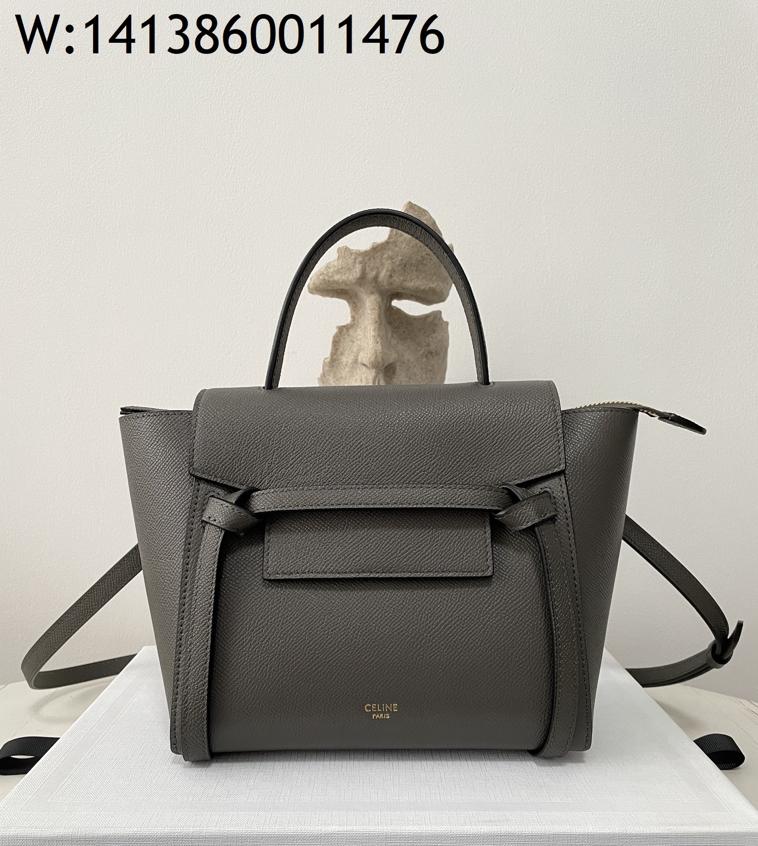 black frame 공장 셀린느 그레인드 카프스킨 마이크로 벨트백 다크 그레이 20*20*10cm 189003