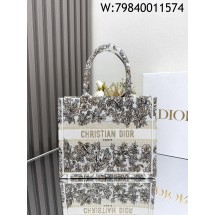[JHL] 디올 스몰 디올 북 토트 D 플로럴 자수 멀티컬러 26.5*21*14cm 골드 