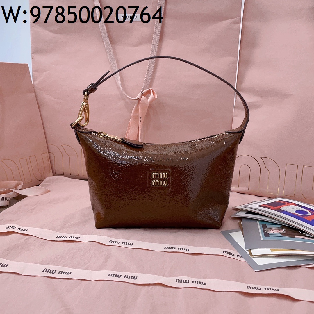 [JHL] 미우미우 나플락 페이던트 가죽 파우치 브라운 5NE841 19*25.5*14cm