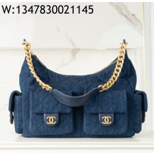 [JD] 샤넬 스몰 호보백 워시드 데님 골드 메탈 25C 다크 블루 22*31*15cm 