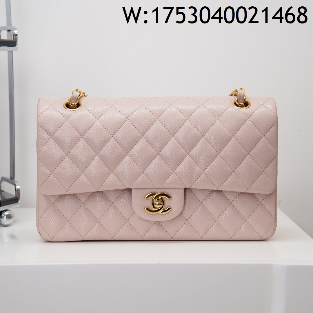 [JD] 샤넬 소가죽 캐비어 금장 클래식 플랩백 25cm 핑크 미디엄