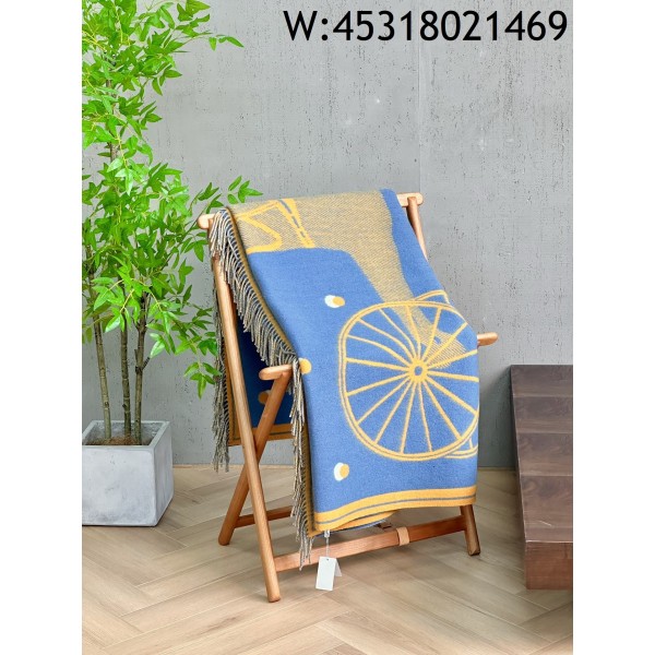 AGG 에르메스 말 Cheval Cabriolet 플래드 담요 140*180cm 블루