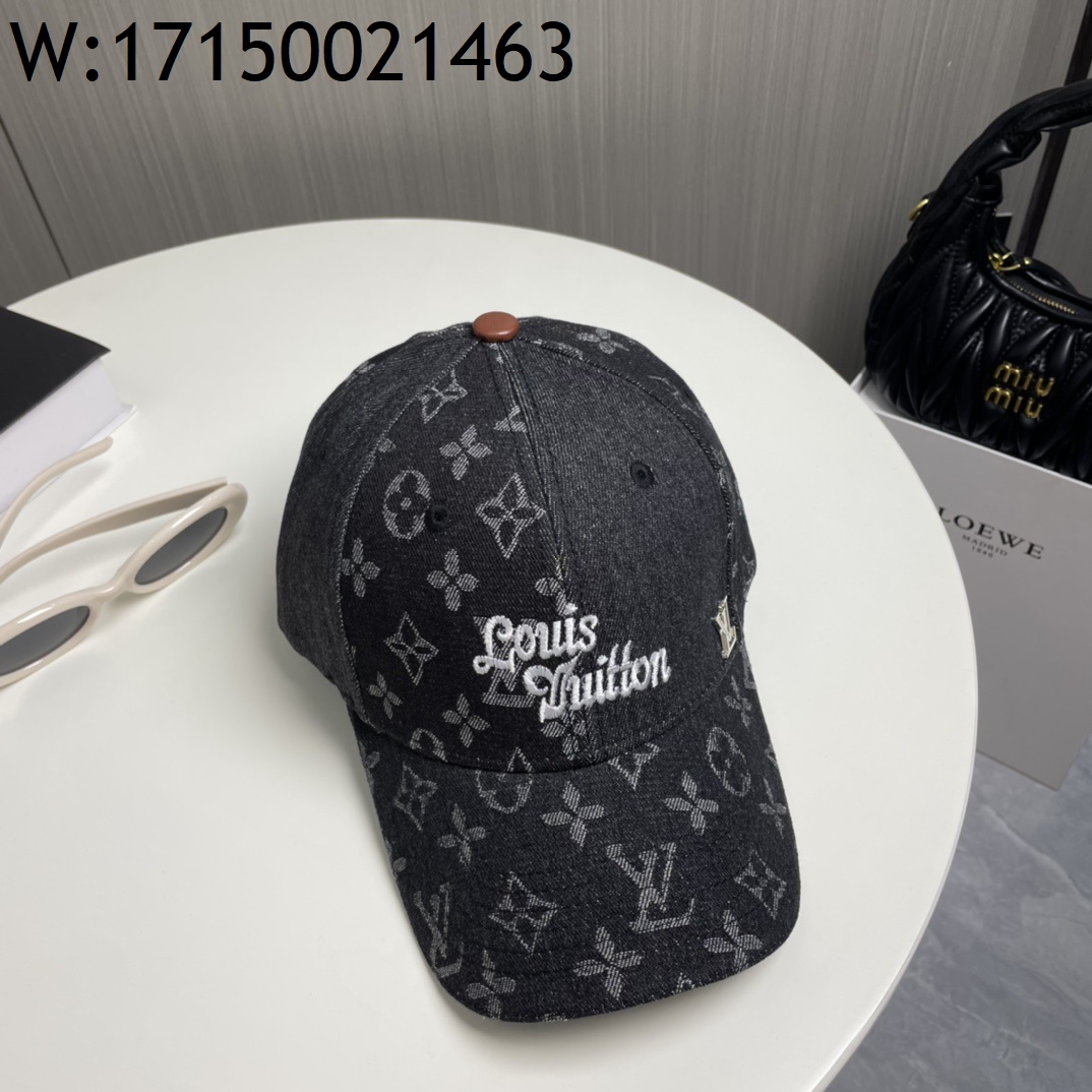 AGG 루이비통 모노그램 이음 데님 모자 캡 다크 그레이 