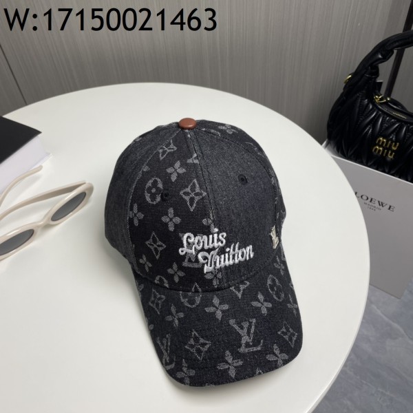 AGG 루이비통 모노그램 이음 데님 모자 캡 다크 그레이 