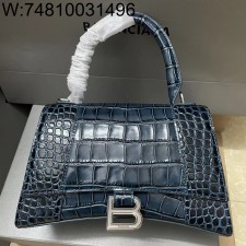 [dxg] 발렌시아가 아워글래스 크로커다일 엠보싱 핸들백 악어무늬 잉크블루 23*15*10cm 빈티지 실버 장식  