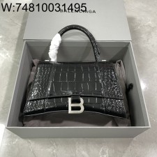 [dxg] 발렌시아가 아워글래스 크로커다일 엠보싱 핸들백 악어무늬 블랙 23cm 빈티지 실버 장식 