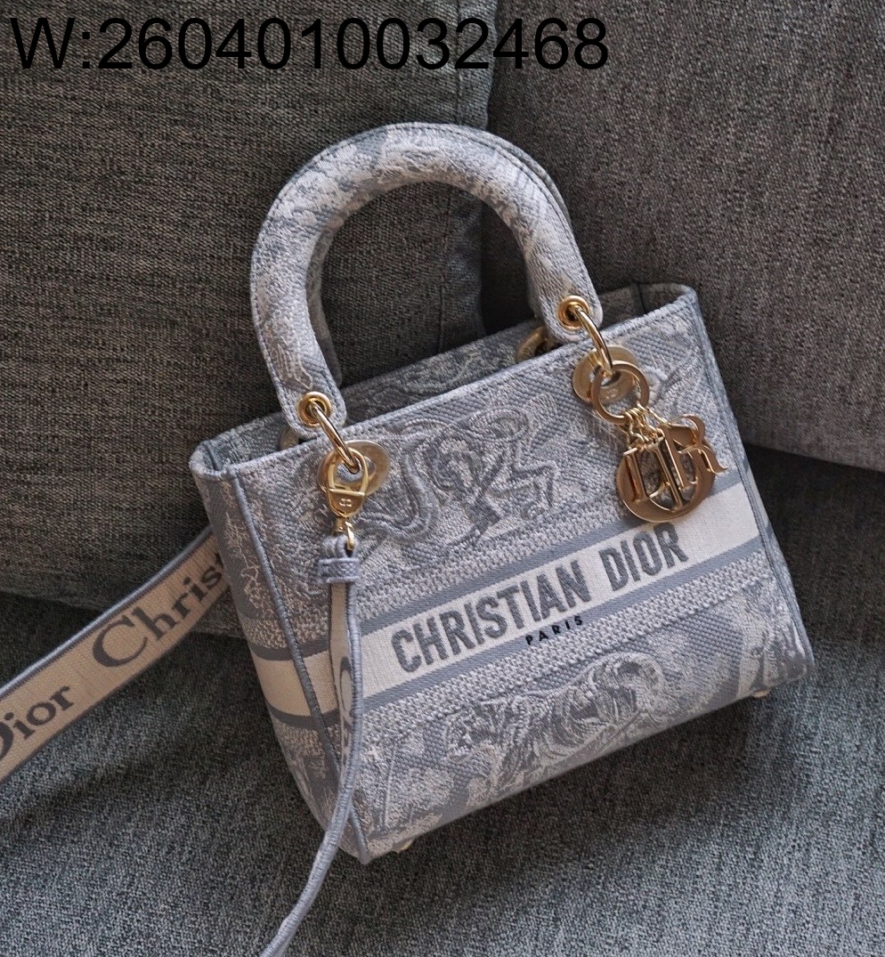 [엔젤] 디올 미디엄 레이디백 D 라이트 백 트왈 드 주이 자수 24cm 그레이 금장 