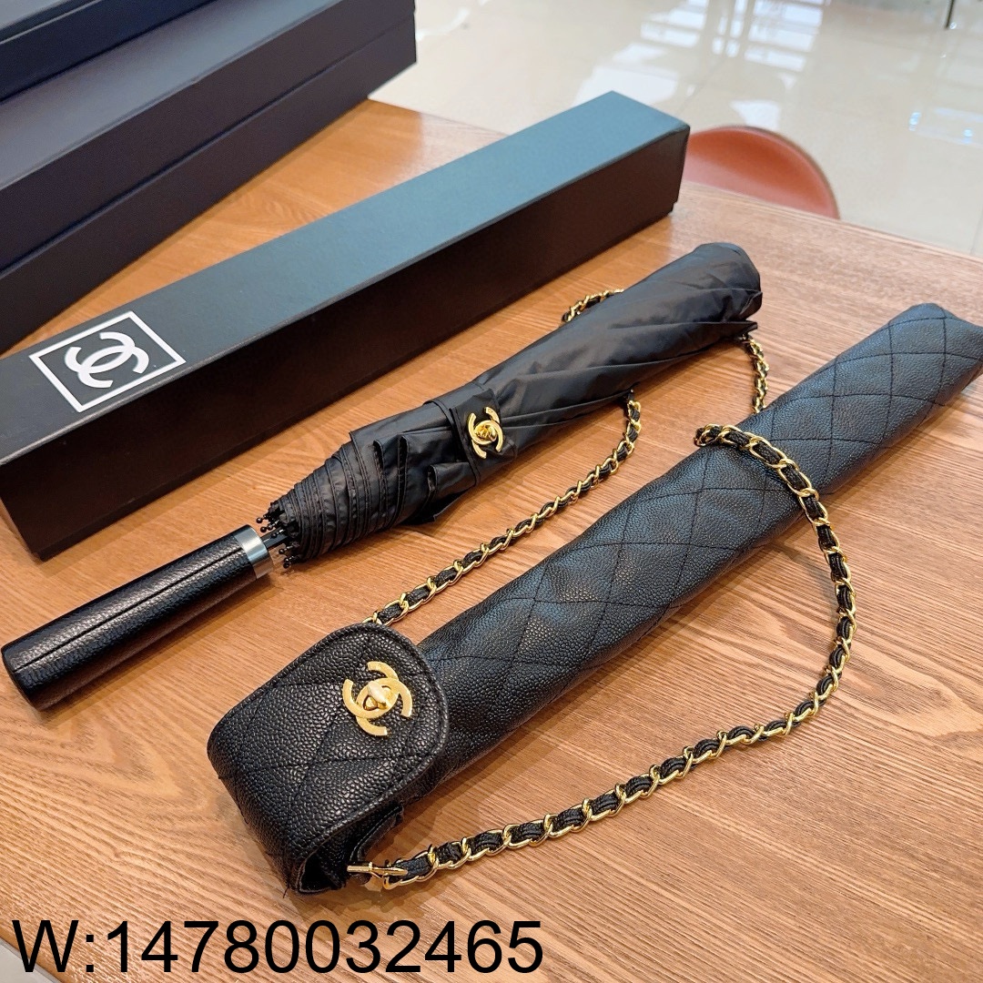 AGG 샤넬 골드 CC로고 순색 양우산 블랙