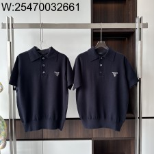 V공장 프라다 25SS 로고 자수 반팔 폴로 블랙