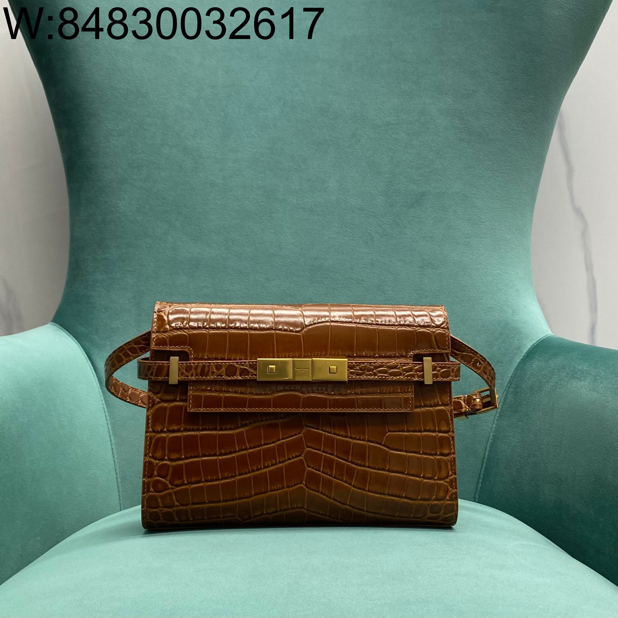 Pomegrante 생로랑 맨하탄 스몰 MANHATTAN 인 박스 675626 24*6.5*17cm 악어무늬 브라운 