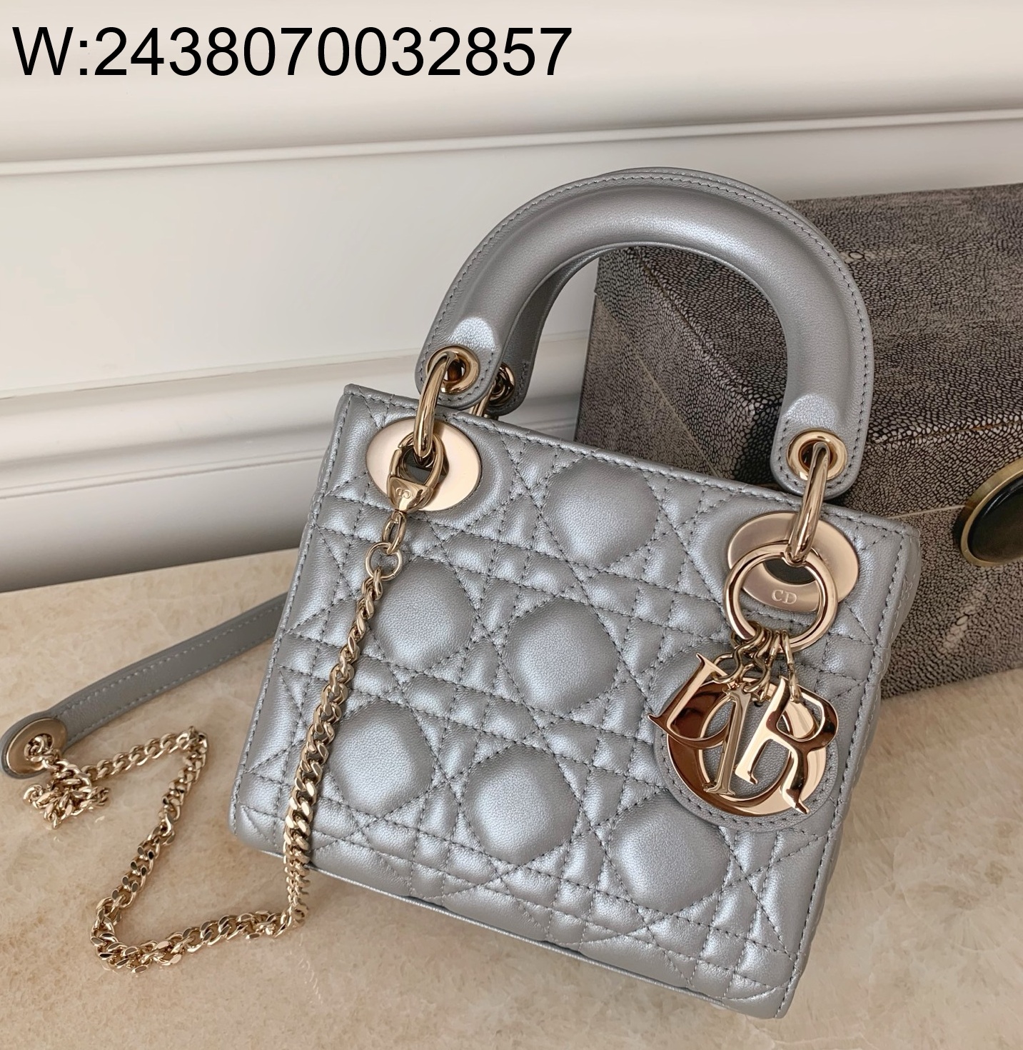 [엔젤] 디올 미니 레이디백 까나쥬 17*15*7cm 유광 회색 금장 