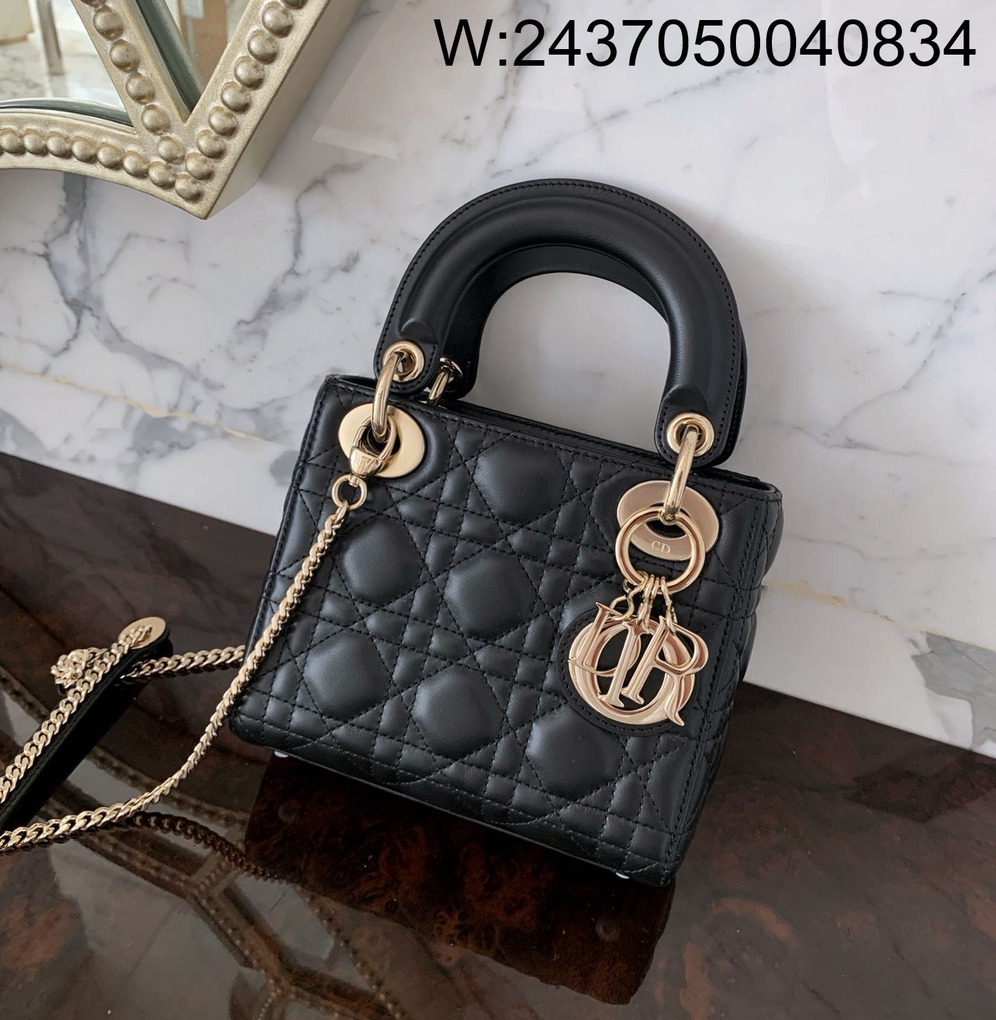 [엔젤] 디올 미니 레이디백 까나쥬 17*15*7cm 블랙 금장 