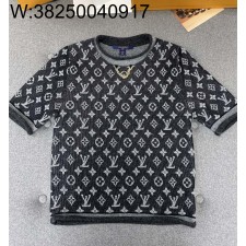 TJ공장 루이비통 빈티지 모노그램 자카드 니트 반팔티 그레이 여성용