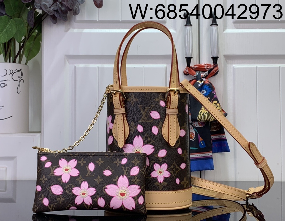[88factory] 루이비통 x 무라카미 타카시 나노 버킷 사쿠라 브라운 M13417 17*9*13cm