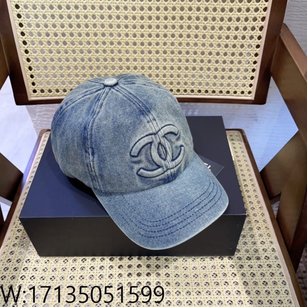 AGG 샤넬 CC로고 워싱 볼캡 모자 블루
