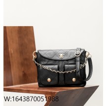 [CD] 샤넬 빈티지 캐비어 메신저백 골드 멜달 25 블랙 스몰 19*25*5cm