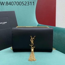 Pomegrante 생로랑 그랑 드 뿌드르 가죽 KATE 미디엄 태슬 백 블랙 골드 354119 24*5*14.5cm