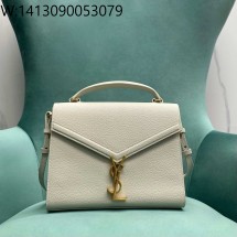 Pomegrante 생로랑 그랑 드 뿌드르 엠보스드 가죽 소재의 CASSANDRA 미디엄 탑 핸들 백 화이트 623931 24*10*19.5cm