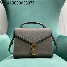 Pomegrante 생로랑 그랑 드 뿌드르 엠보스드 가죽 소재의 CASSANDRA 미디엄 탑 핸들 백 그레이 623931 24*10*19.5cm