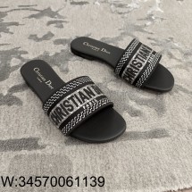 [QR 5009] 디올 디 웨이 큐빅 뮬 슬리퍼 블랙