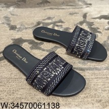 [QR 5009] 디올 디 웨이 큐빅 뮬 슬리퍼 네이비