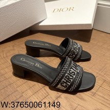 [QR 5009] 디올 디 웨이 큐빅 뮬 힐 슬리퍼 블랙