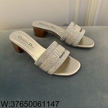 [QR 5009] 디올 디 웨이 큐빅 뮬 힐 슬리퍼 실버