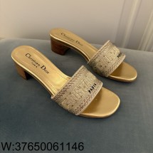 [QR 5009] 디올 디 웨이 큐빅 뮬 힐 슬리퍼 골드