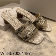 [QR 5009] 디올 디 웨이 Jardin d'Hiver 뮬 힐 슬리퍼 골드