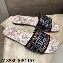 [QR 5009] 디올 디 웨이 슬라이드 자수 코튼 앤 투왈 드 주이 뮬 슬리퍼 화이트 멀티컬러