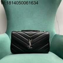 Pomegrante 생로랑 MATELASSE 마틀라세 램스킨 소재의 LOULOU 루루 미디엄 백 801439 29*17*8cm 블랙 실버