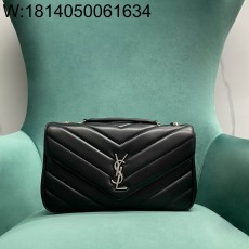 Pomegrante 생로랑 MATELASSE 마틀라세 램스킨 소재의 LOULOU 루루 미디엄 백 801439 29*17*8cm 블랙 실버