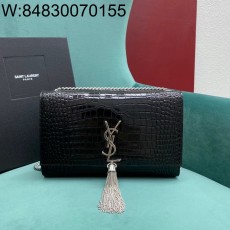 Pomegrante 생로랑 케이트 미디움 체인 백 태슬 엠보스 크로커다일 샤이니 레더 블랙 실버 354119 24*5*14.5cm