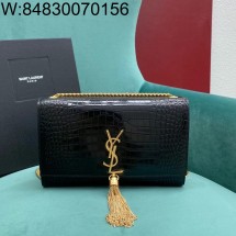 Pomegrante 생로랑 케이트 미디움 체인 백 태슬 엠보스 크로커다일 샤이니 레더 블랙 골드 354119 24*5*14.5cm