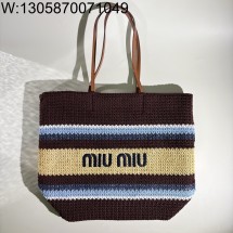 [JHL] 미우미우 라피아 이펙트 우븐 토트백 코코아 브라운 셀레스트 내츄럴 5BG228 40*34*16cm