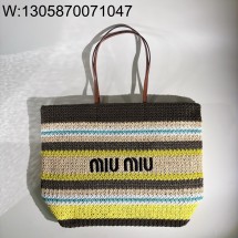 [JHL] 미우미우 라피아 이펙트 우븐 토트백 툰드라 레몬 옐로우 내츄럴 5BG228 40*34*16cm