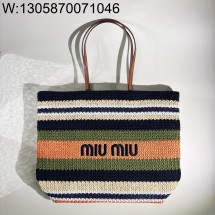 [JHL] 미우미우 라피아 이펙트 우븐 토트백 녹색 오랜지 5BG228 40*34*16cm