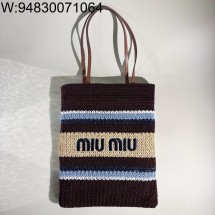 [JHL] 미우미우 라피아 이펙트 우븐 토트백 코코아 브라운 셀레스트 내츄럴 5BG248 32*41cm