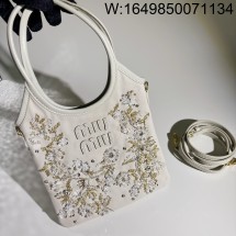 [JHL] 미우미우 자수 개버딘 아이비 백 초크 5BA281 20*24cm