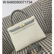 [장인의집] 에르메스 켈리 25 금장 배색 그레이 아이보리 epsom