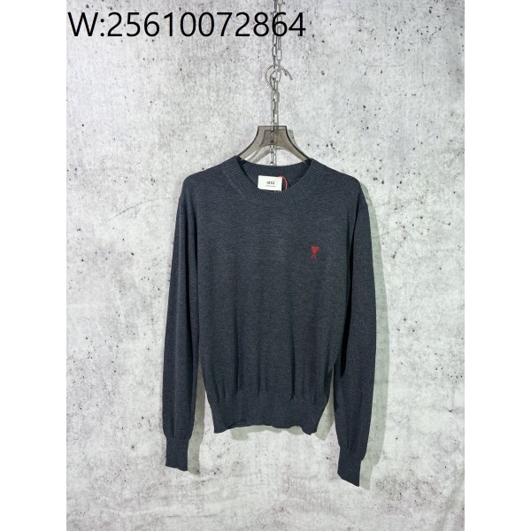 [사슬공장] 아미 FW23 레드 로고 자수 니트 다크 그레이