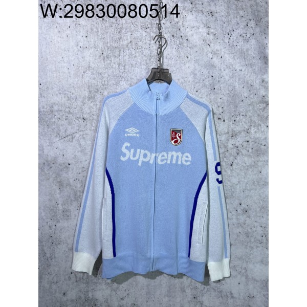[사슬공장] 슈프림 x umbro SS25 모노그램 자카드 지퍼 가디건 스카이 블루