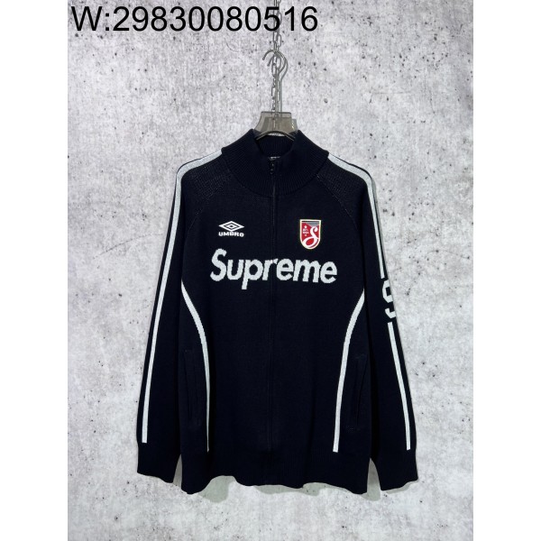 [사슬공장] 슈프림 x umbro SS25 모노그램 자카드 지퍼 가디건 블랙