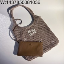 [JHL] 미우미우 아이비 스팽글 메쉬 백 5BG231 35*40cm 라이트 브라운