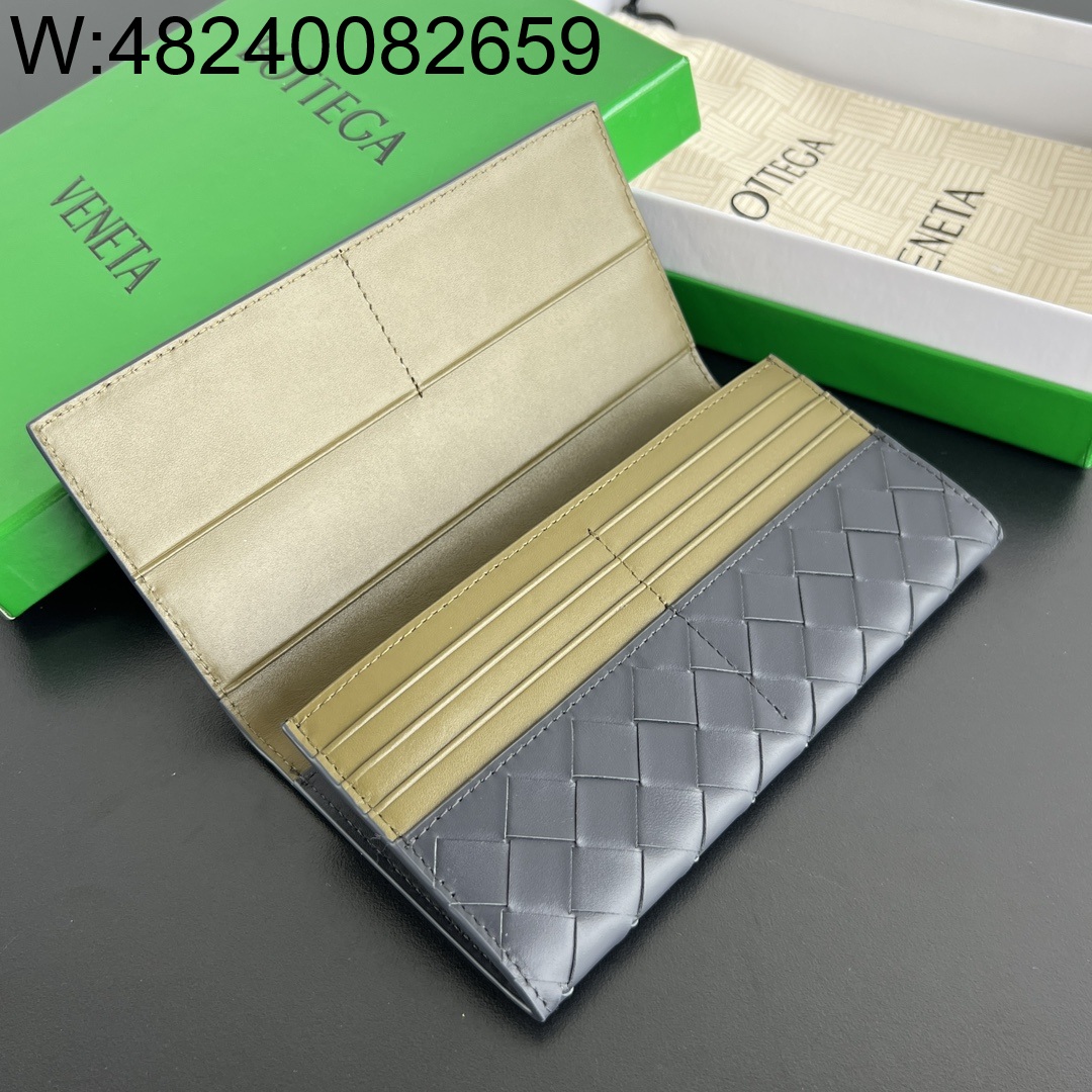 징 팩토리 보테가베네타 동전 지갑을 갖춘 인트레치아토 장지갑 749438 19*9.5*1.5cm 그레이 올리브